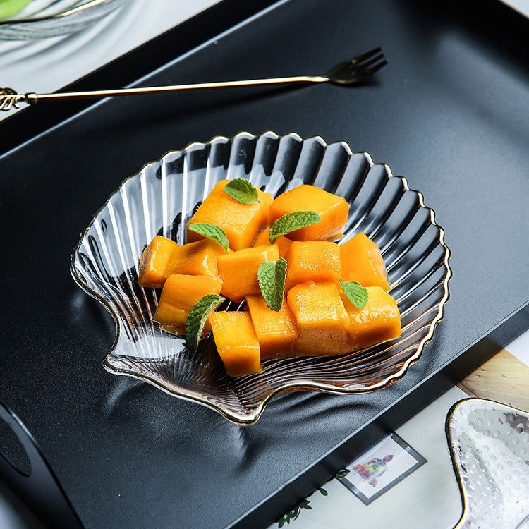 INS Nordic Creative Plate Dish Household European Style Tableware Fruit Salad Dessert Bowl Marine Scallop Glass Plate