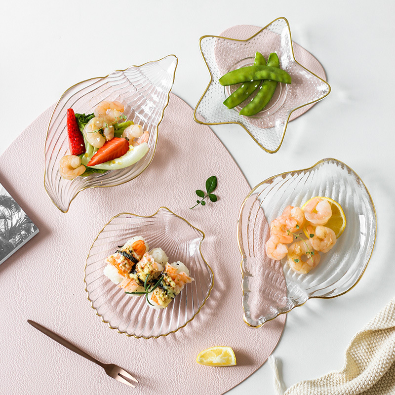 INS Nordic Creative Plate Dish Household European Style Tableware Fruit Salad Dessert Bowl Marine Scallop Glass Plate