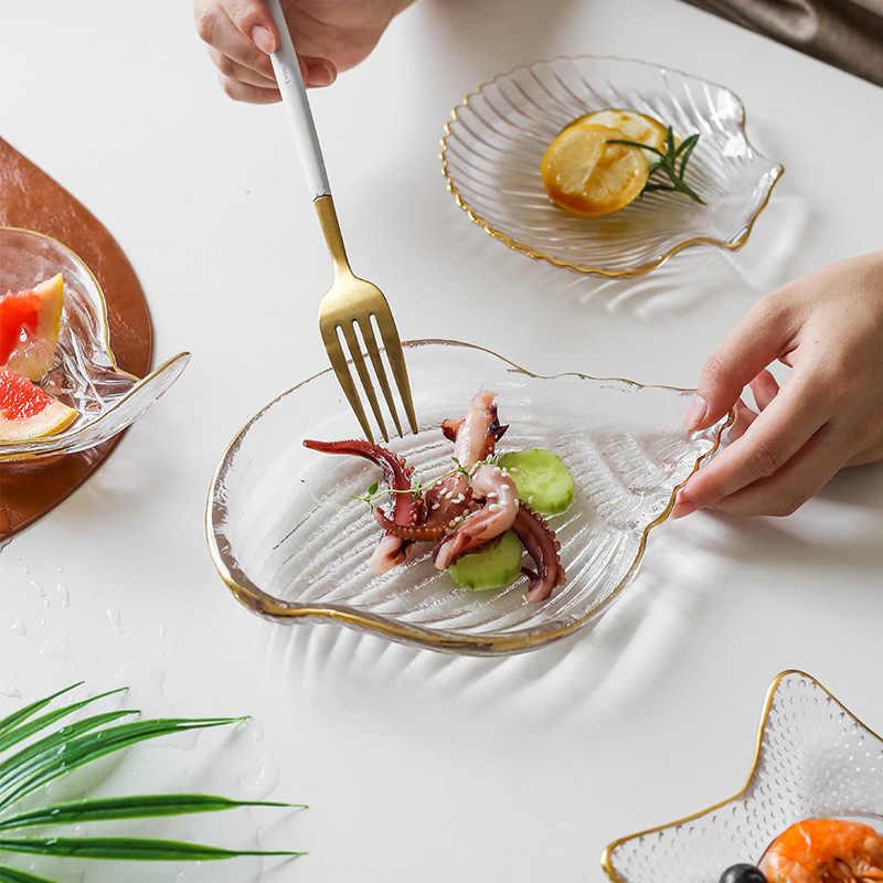 INS Nordic Creative Plate Dish Household European Style Tableware Fruit Salad Dessert Bowl Marine Scallop Glass Plate