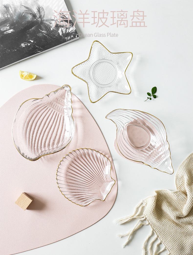 INS Nordic Creative Plate Dish Household European Style Tableware Fruit Salad Dessert Bowl Marine Scallop Glass Plate INS Nordic Creative Plate Dish Household European Style Tableware Fruit Salad Dessert Bowl Marine Scallop Glass Plate