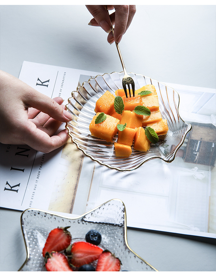 INS Nordic Creative Plate Dish Household European Style Tableware Fruit Salad Dessert Bowl Marine Scallop Glass Plate INS Nordic Creative Plate Dish Household European Style Tableware Fruit Salad Dessert Bowl Marine Scallop Glass Plate