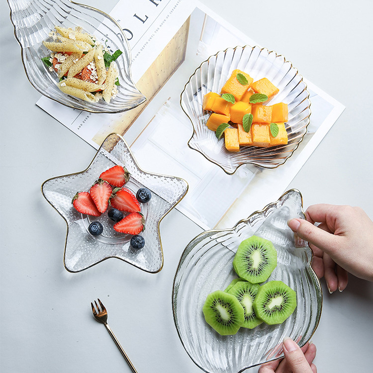 INS Nordic Creative Plate Dish Household European Style Tableware Fruit Salad Dessert Bowl Marine Scallop Glass Plate INS Nordic Creative Plate Dish Household European Style Tableware Fruit Salad Dessert Bowl Marine Scallop Glass Plate
