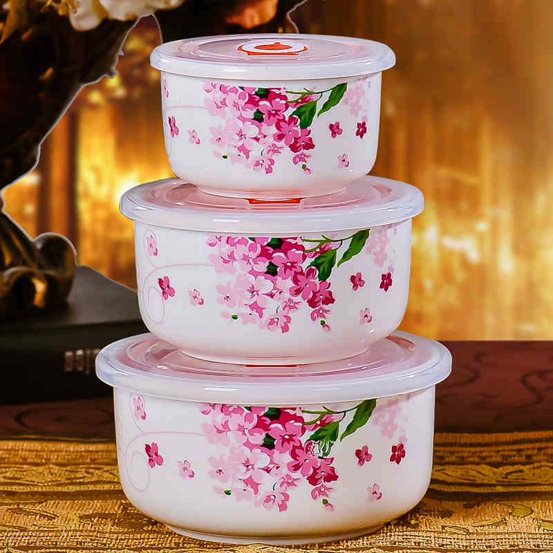 Fresh-Keeping Bowl Three-Piece Set Microwave Lunch Box Fresh-Keeping Box Ceramic Bowl Bento Box Sealed Box Noodle Bowl