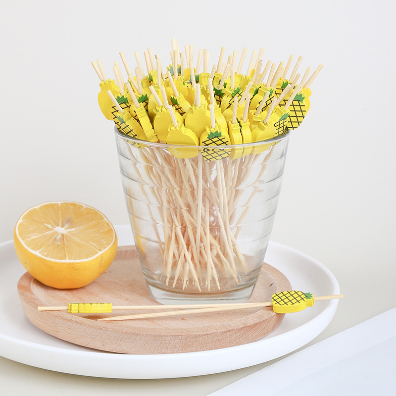 100 Source Goods Fancy Disposable Fruit Toothpick Cocktail Sushi Hamburger Bamboo Stick Beaded Pineapple Cactus