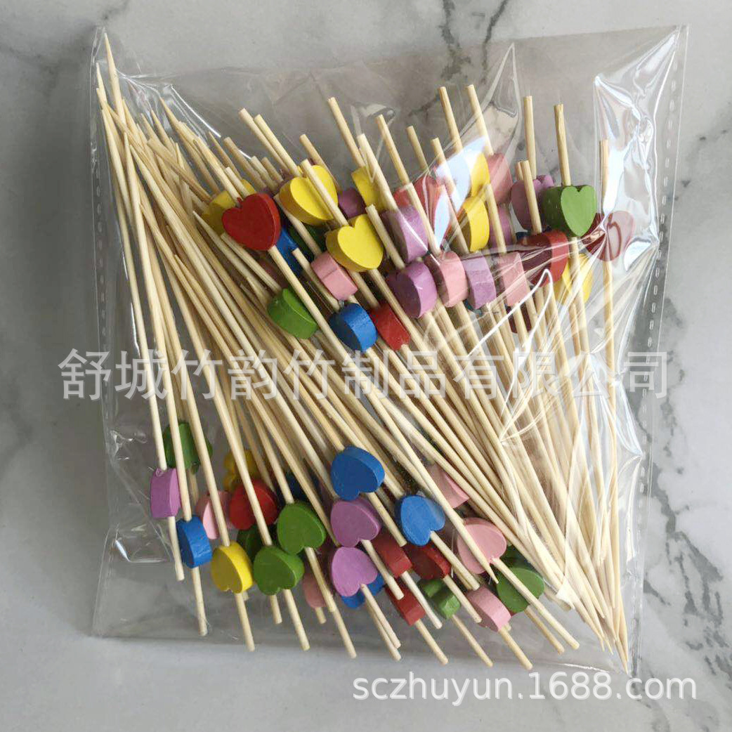 Disposable Bamboo Fruit Toothpick Fruit Fork Cocktail Sticks Cute Bamboo Creative Flower Toothpick Beads String Whole