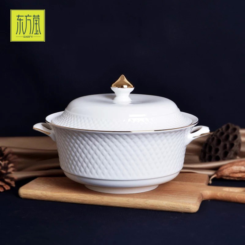 Bone China Gold Rimmed Tableware Bone China Inlaid Golden Edge Tableware Set High-Grade Ceramic Tableware Set Porcelain Bowl Ceramic Plate