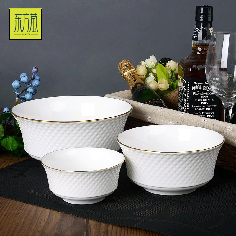 Bone China Gold Rimmed Tableware Bone China Inlaid Golden Edge Tableware Set High-Grade Ceramic Tableware Set Porcelain Bowl Ceramic Plate