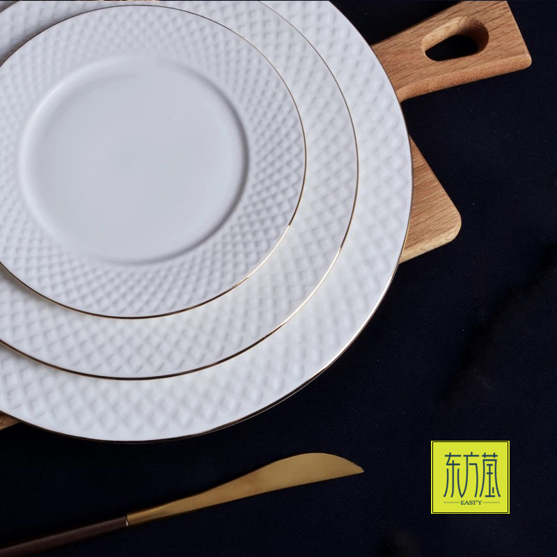 Bone China Gold Rimmed Tableware Bone China Inlaid Golden Edge Tableware Set High-Grade Ceramic Tableware Set Porcelain Bowl Ceramic Plate