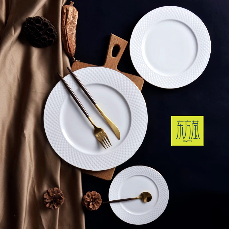Bone China Gold Rimmed Tableware Bone China Inlaid Golden Edge Tableware Set High-Grade Ceramic Tableware Set Porcelain Bowl Ceramic Plate