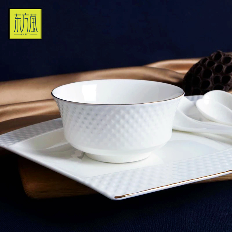 Bone China Gold Rimmed Tableware Bone China Inlaid Golden Edge Tableware Set High-Grade Ceramic Tableware Set Porcelain Bowl Ceramic Plate