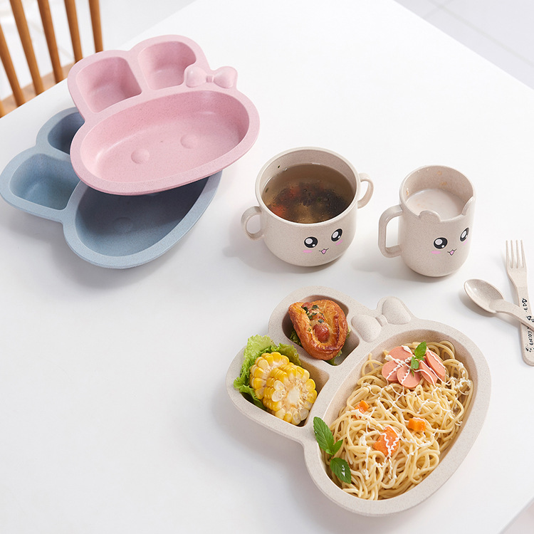 Wheat Straw Dinner Plate Student Dish Fast Food Plate Separated Dish Environmental Protection Children Rabbit Dish