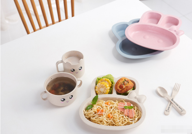 Wheat Straw Dinner Plate Student Dish Fast Food Plate Separated Dish Environmental Protection Children Rabbit Dish