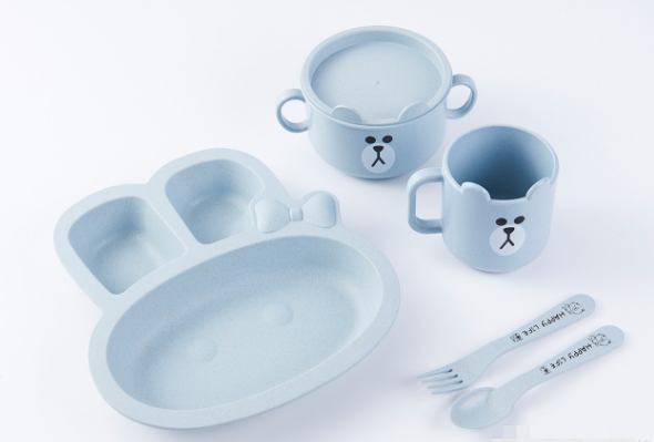 Wheat Straw Dinner Plate Student Dish Fast Food Plate Separated Dish Environmental Protection Children Rabbit Dish