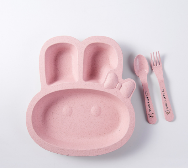 Wheat Straw Dinner Plate Student Dish Fast Food Plate Separated Dish Environmental Protection Children Rabbit Dish