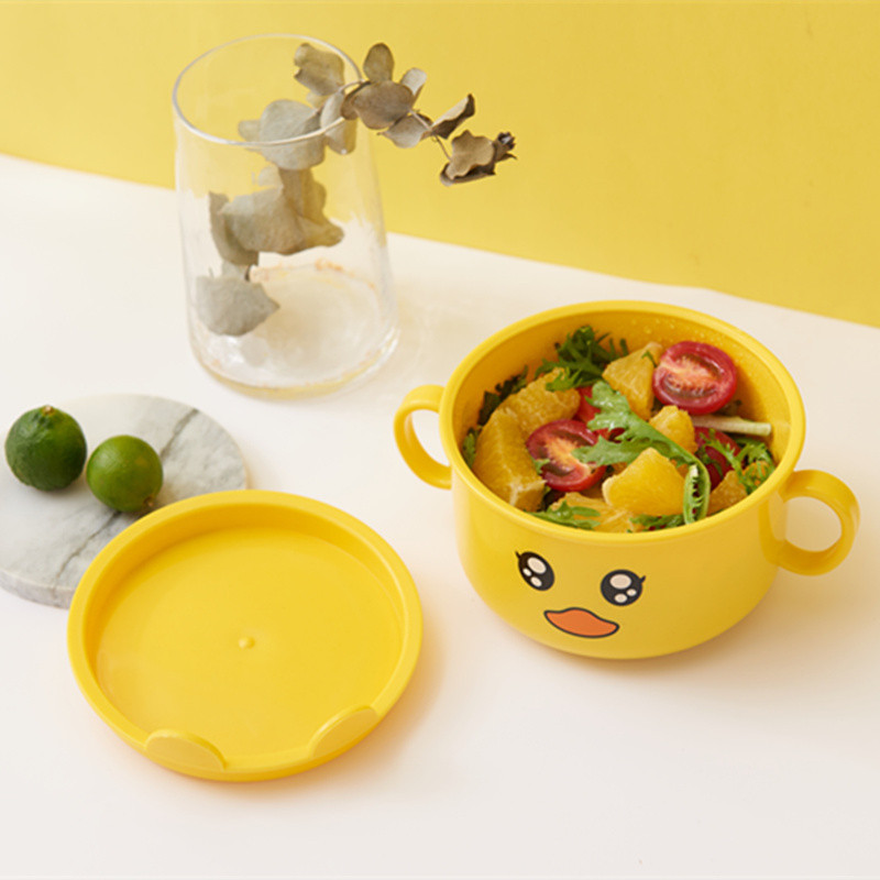 Small Yellow Duck Bowl Cup Spoon Fork 5-Piece Tableware Children&#039;s Cute Grid Cartoon Shape Lunch Plate Kindergarten Lunch Plate