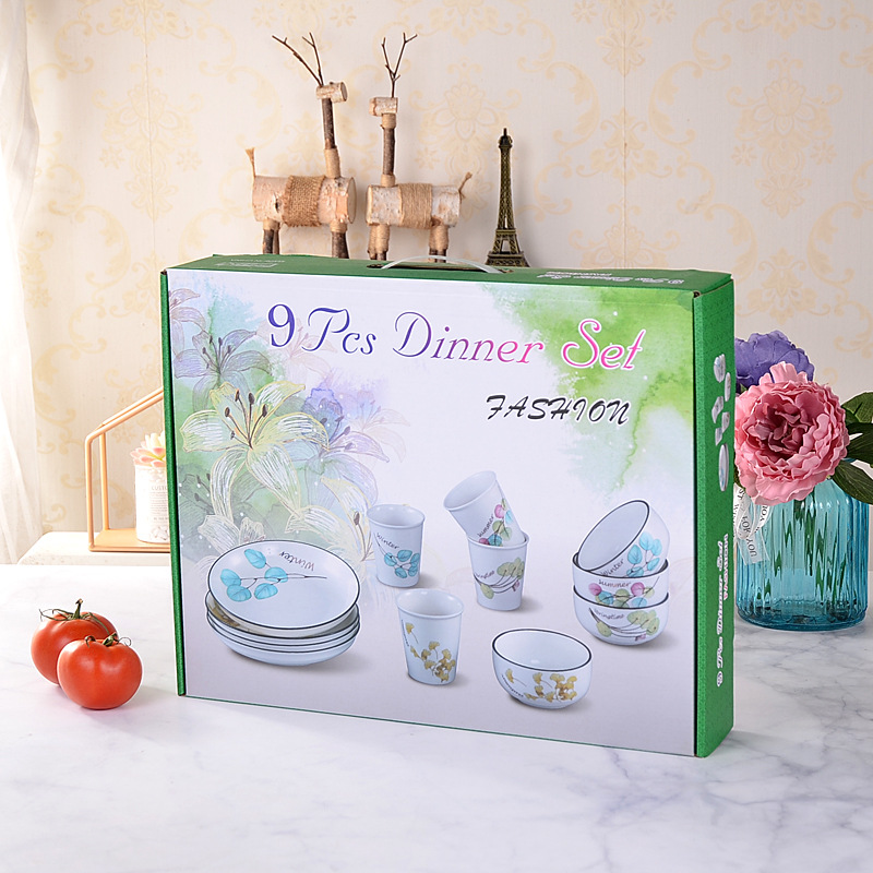 Bowl Cup Plate Nordic Ceramic Tableware Suit 9-Piece Set Festival Gift Bowl Set Gift Box Packaging Gift Customization