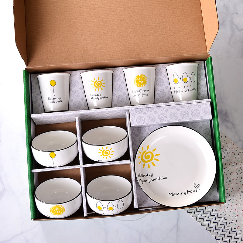 Bowl Cup Plate Nordic Ceramic Tableware Suit 9-Piece Set Festival Gift Bowl Set Gift Box Packaging Gift Customization