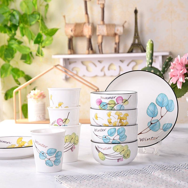 Bowl Cup Plate Nordic Ceramic Tableware Suit 9-Piece Set Festival Gift Bowl Set Gift Box Packaging Gift Customization