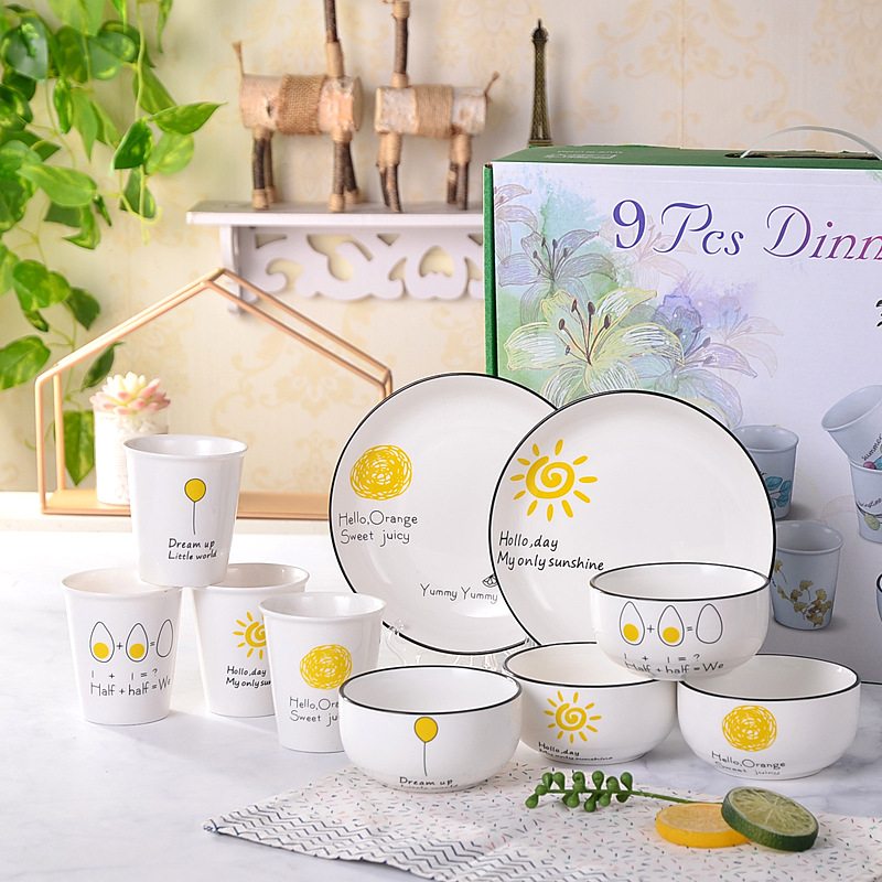 Bowl Cup Plate Nordic Ceramic Tableware Suit 9-Piece Set Festival Gift Bowl Set Gift Box Packaging Gift Customization