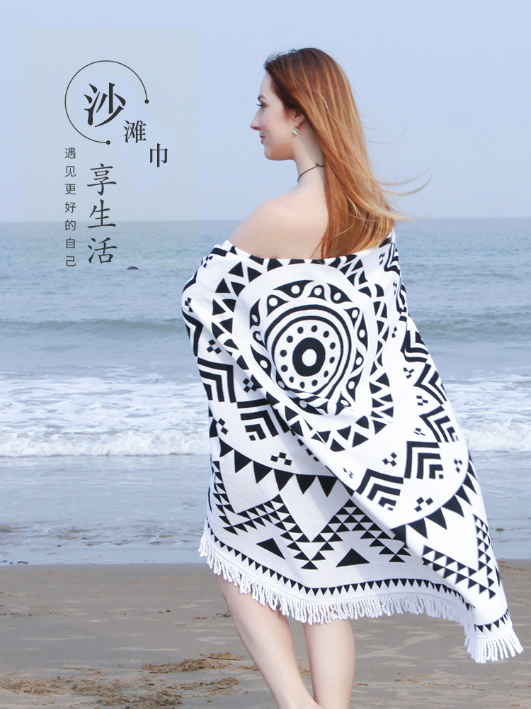European and American Beach Towel Microfiber round Tassels Beach Towel Beach Bath Towel round Tassels Beach Towel