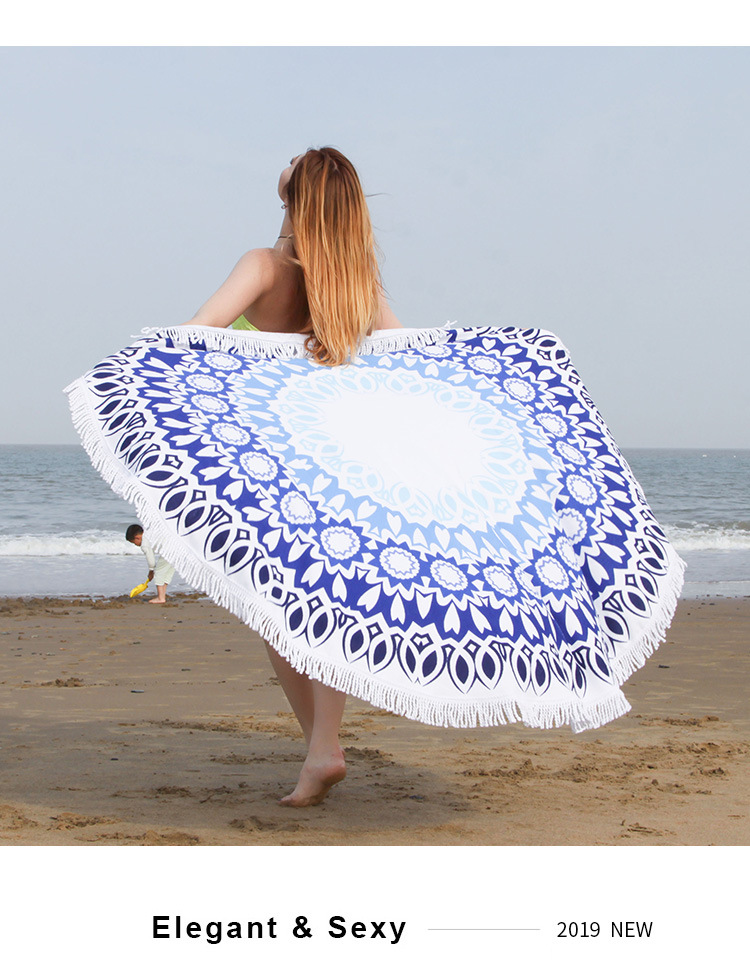 European and American Beach Towel Microfiber round Tassels Beach Towel Beach Bath Towel round Tassels Beach Towel