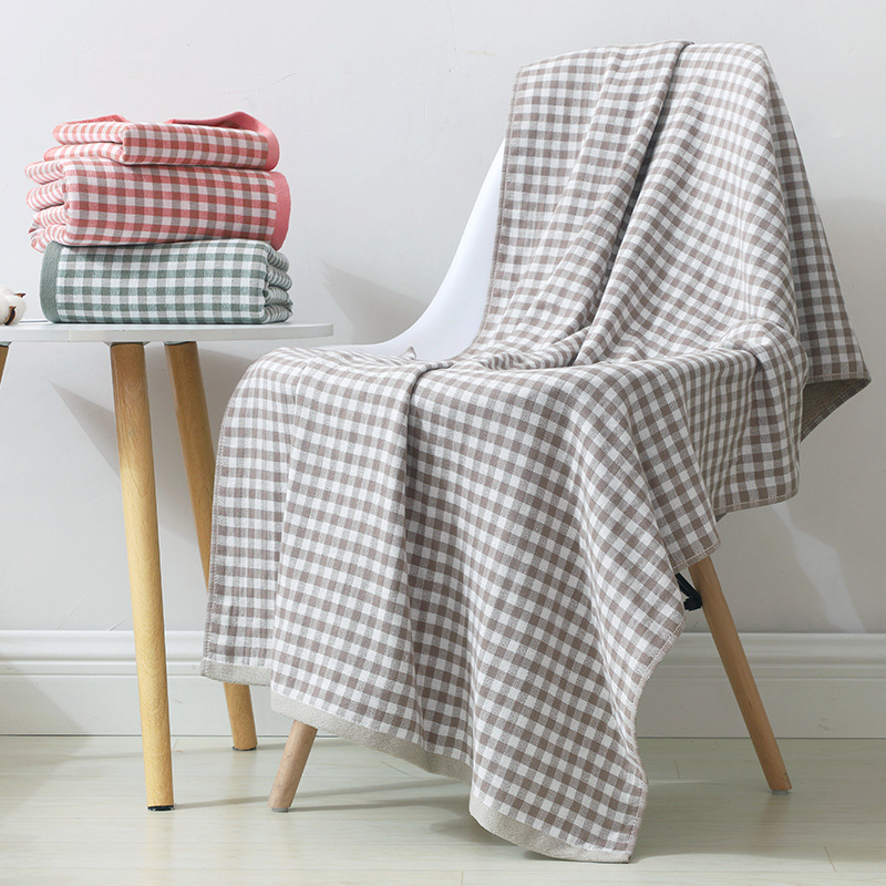 Yiwu Good Goods Pure Cotton One Side Gauze One Side Terry Small Plaid Bath Towel Daily Necessities Big Towel Gift Bath Towel