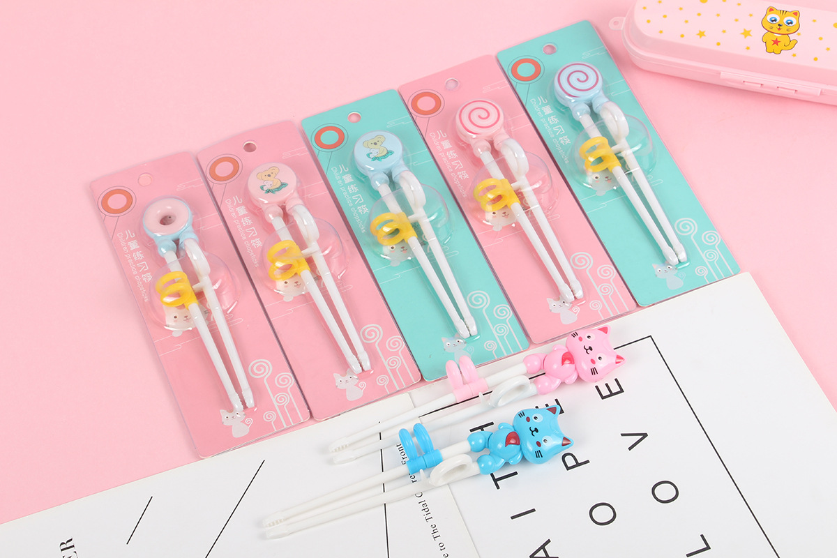 Children Training Chopsticks Learning Chopsticks Corrective Usage Practice Mother and Baby Cartoon Cat Chopsticks Card Packaging