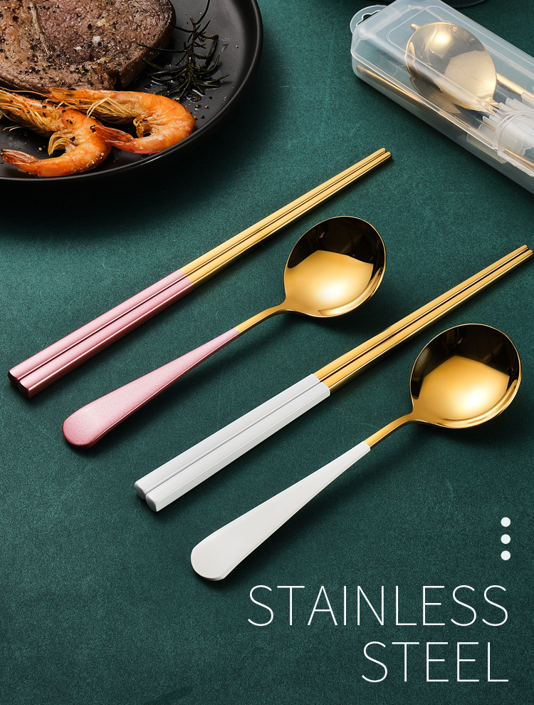 304 stainless steel tableware set web celebrity podcast portable tableware set spoon, chopsticks travel work gift tableware