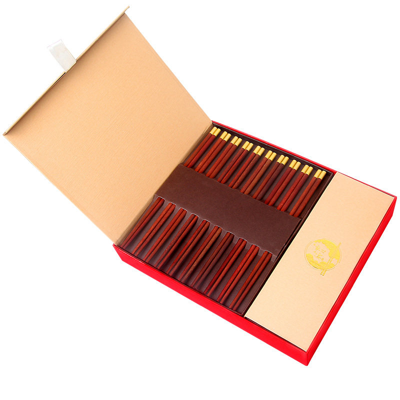 [Ten Pairs] Door Frame Red Sandalwood Solid Wood Chopsticks Set Gift Box Business Tableware Gift Wholesale