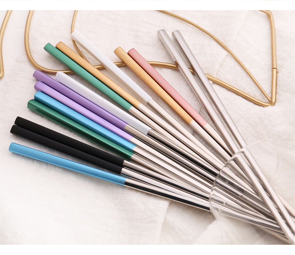 Exclusive for Cross-Border 304 Stainless Steel Full Taper Chopsticks Gold-Plated Hollow Non-Slip Square Chopsticks 23cm Gold-Plated Chopsticks
