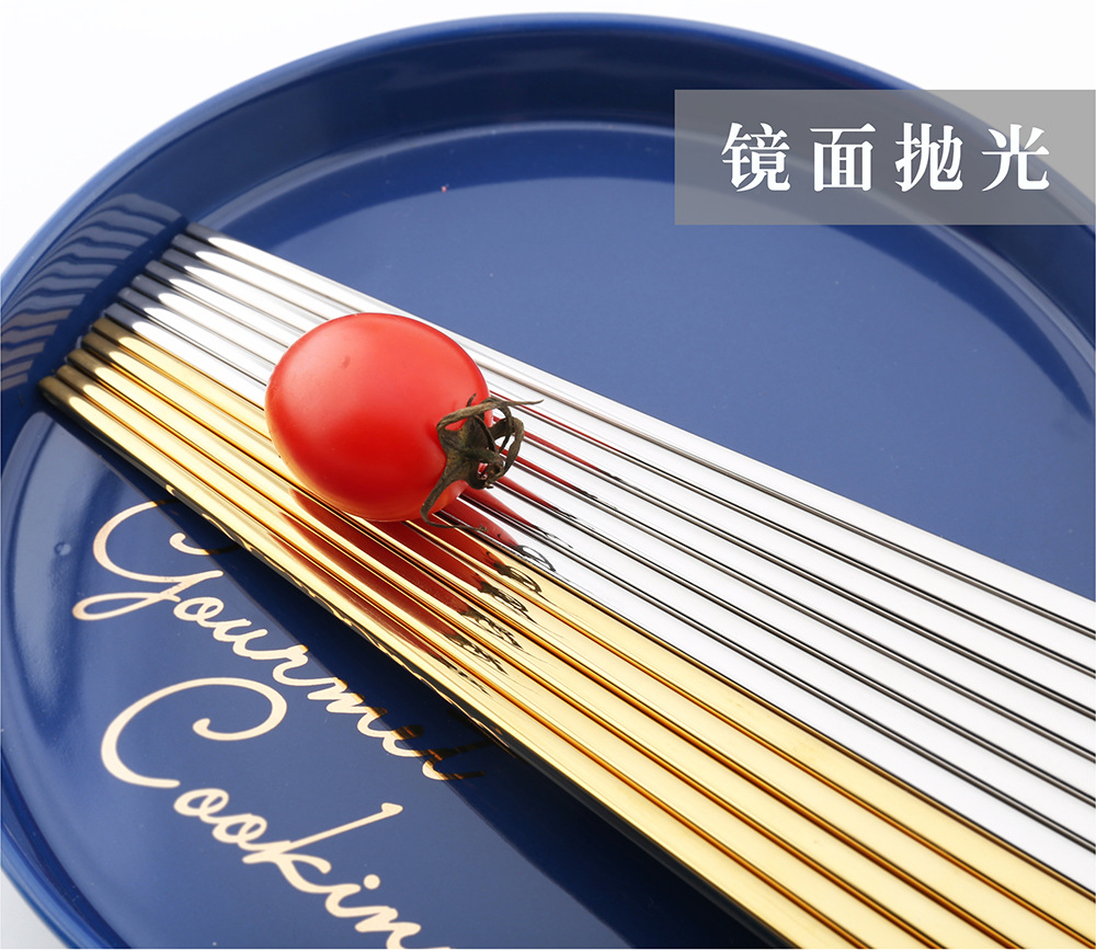 Exclusive for Cross-Border 304 Stainless Steel Full Taper Chopsticks Gold-Plated Hollow Non-Slip Square Chopsticks 23cm Gold-Plated Chopsticks