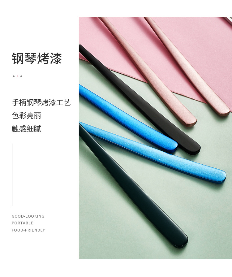 304 Stainless Steel Tableware Set Korean-Style Long Handle Portable Fork Spoon Chopsticks Three-Piece Set Work Tableware Customization
