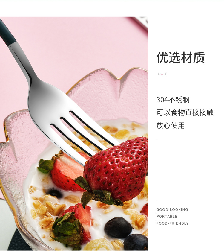 304 Stainless Steel Tableware Set Korean-Style Long Handle Portable Fork Spoon Chopsticks Three-Piece Set Work Tableware Customization