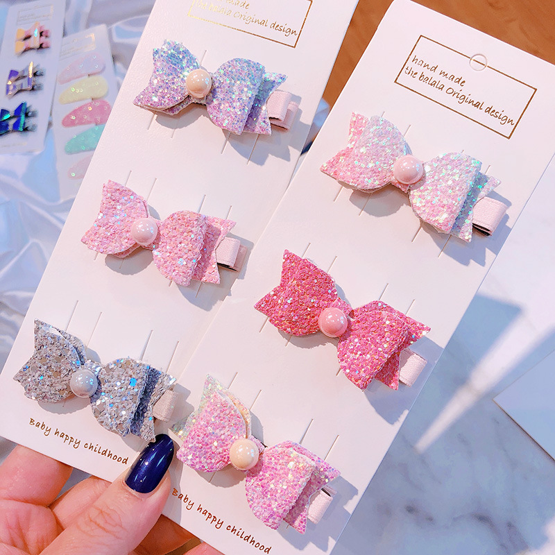 Korean Laser Sequins Handmade Chopsticks Dish Knot Children BB Clip Baby Pair Clip Set Hair Clip Headdress