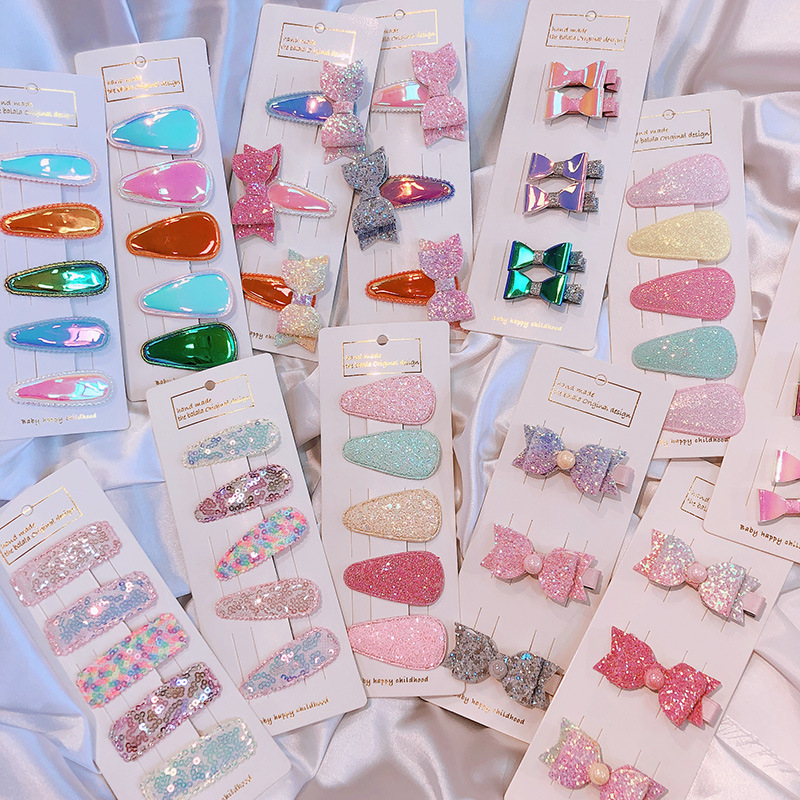 Korean Laser Sequins Handmade Chopsticks Dish Knot Children BB Clip Baby Pair Clip Set Hair Clip Headdress