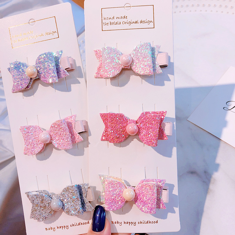 Korean Laser Sequins Handmade Chopsticks Dish Knot Children BB Clip Baby Pair Clip Set Hair Clip Headdress