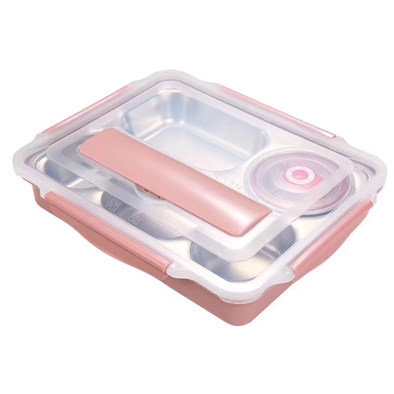 304 stainless steel bento lunch box heat preservation deepen five plate with cover 304 soup bowl chopsticks + spoon + heat preservation bag