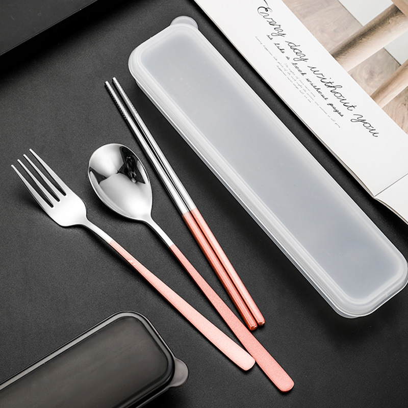 304 stainless steel portable tableware set Korean spoon, fork chopsticks set of three is suing student tableware can be customized