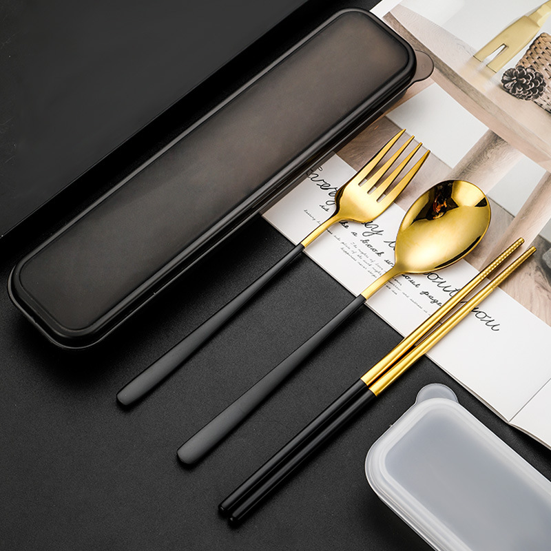 304 stainless steel portable tableware set Korean spoon, fork chopsticks set of three is suing student tableware can be customized