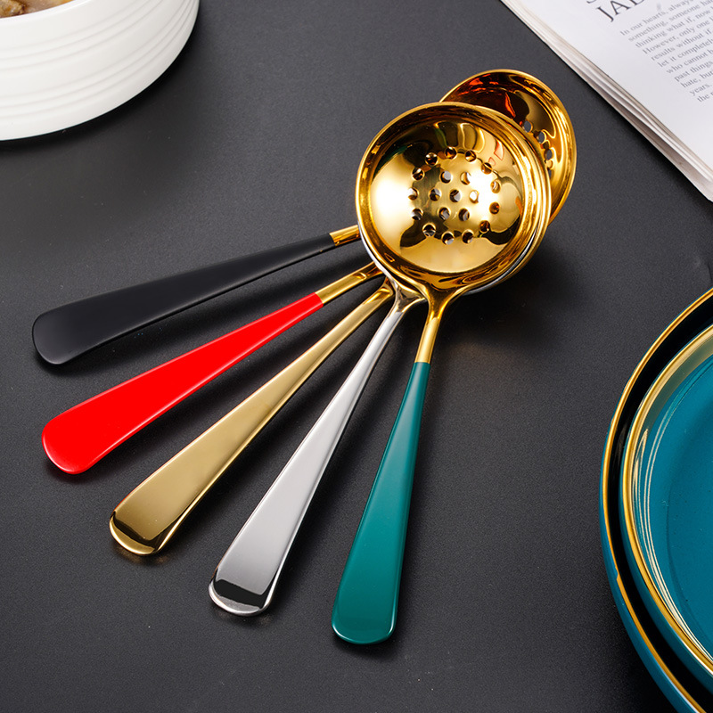304 Stainless Steel Soup Ladle Colander Home Ladle Hot Pot Spoon Thickened Colander Customized Stainless Steel Public Leak