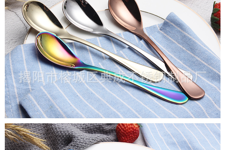 304 Stainless Steel Soup Ladle Solid Thick Titanium-Plated Coffee Stir Spoon Dessert Cake Spoon Home Snacks Spoon Egg Spoon