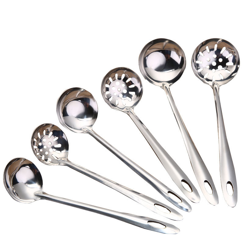 Factory Direct Sales Non-Magnetic Stainless Steel Soup Ladle Colander Light Handle Hot Pot Spoon Kitchen Skimmer Colander Two-Piece Set Cooking Tools
