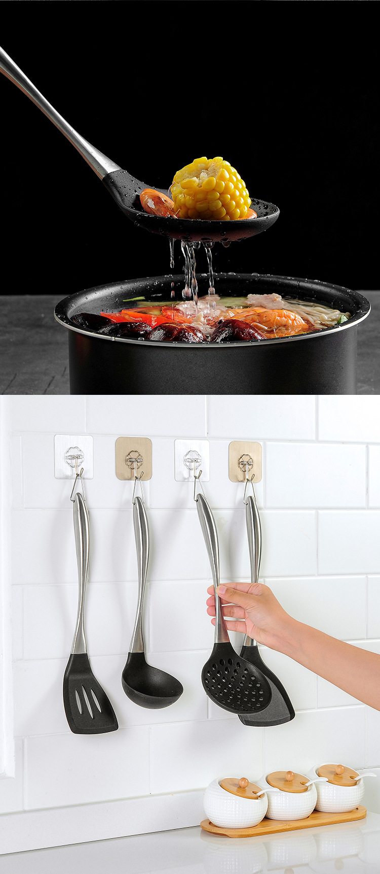 Kitchen Ware Spatula Stainless Steel Handle Slotted Turner Soup Ladle Cooking Spoon Spatula NonStick Kitchen Utensils
