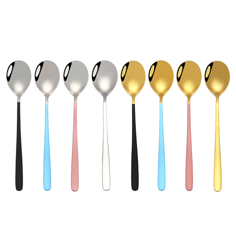 Thickened Titanium-Plated Korean Style Long Spoon 304 Stainless Steel Soup Ladle Hotel Supermarket Spoon Soup Spoon Factory Direct Supply