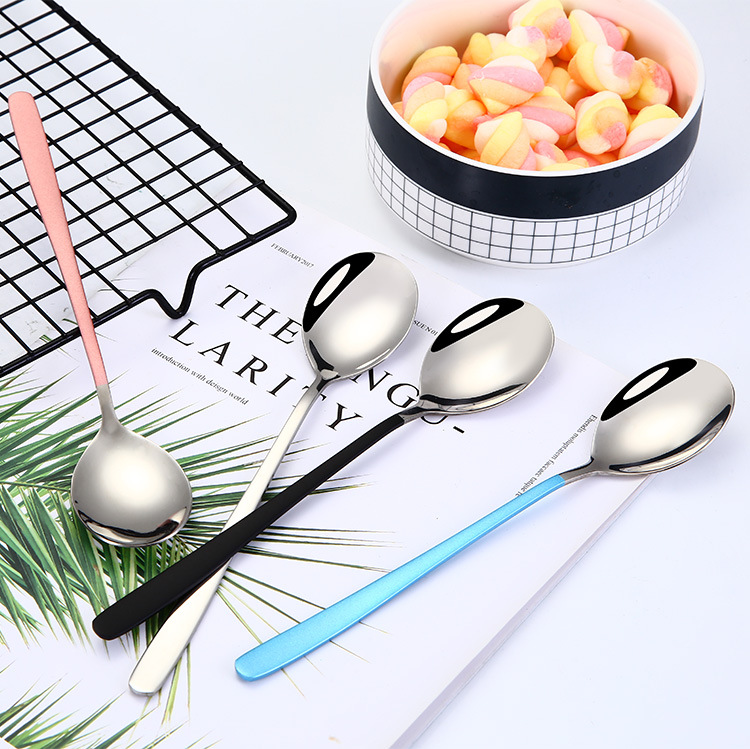 Thickened Titanium-Plated Korean Style Long Spoon 304 Stainless Steel Soup Ladle Hotel Supermarket Spoon Soup Spoon Factory Direct Supply