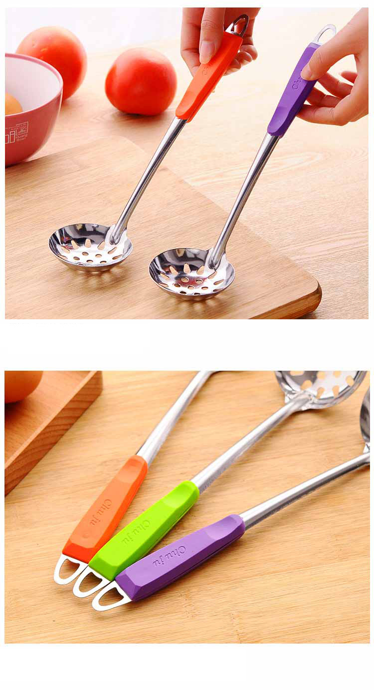 Hanging Colander Hot Pot Spoon Color Handle Stainless Steel Soup Ladle For Cooking Soup In The Kitchen Soup Spoon For Stirring Long Handle Spoon