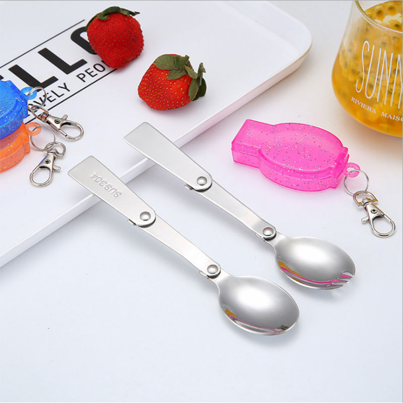 Buy Zheng 304 Stainless Steel Soup Ladle Outdoor Travel Portable Tableware Folding Spork Double-Use Spoon