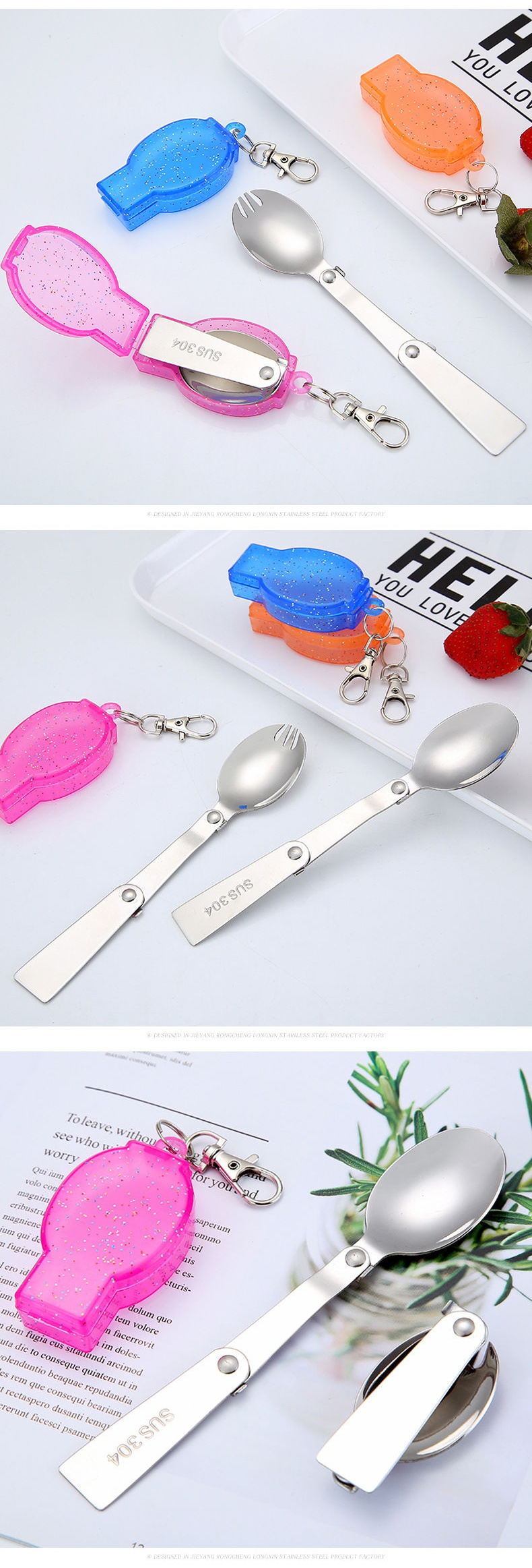 Buy Zheng 304 Stainless Steel Soup Ladle Outdoor Travel Portable Tableware Folding Spork Double-Use Spoon