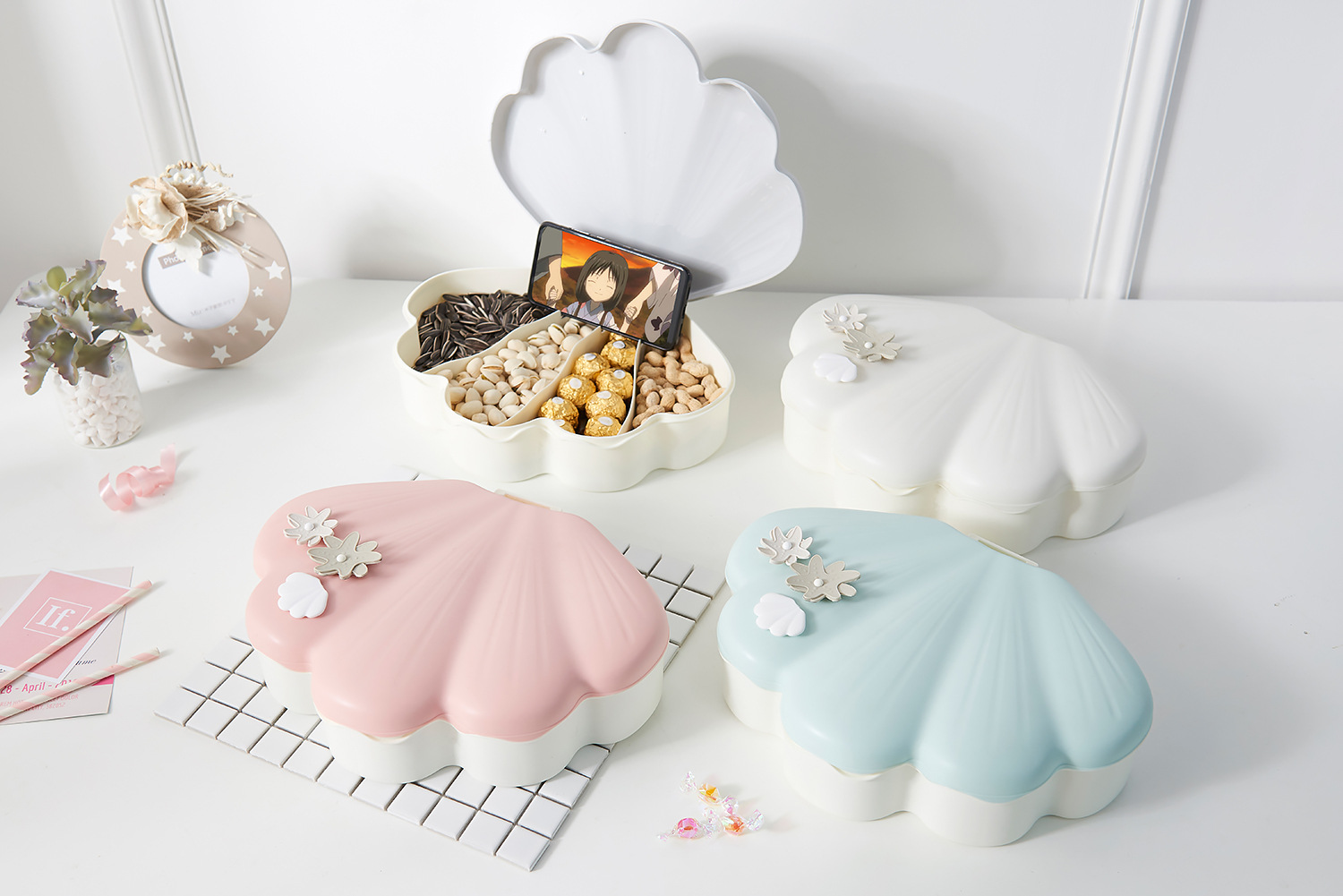 Shell Light Luxury Candy Box High-End Creative Frame Dried Fruit Tray Lazy Melon Seeds Plate Handphone-Friendly Dried Fruit Box Shell Light Luxury Candy Box High-End Creative Frame Dried Fruit Tray Lazy Melon Seeds Plate Handphone-Friendly Dried Fruit Box