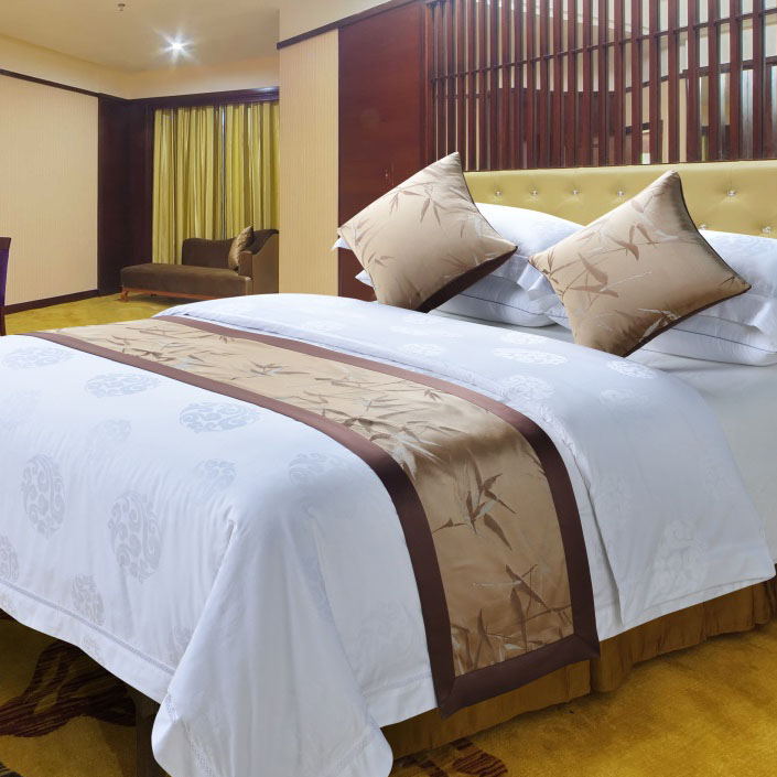 Polyester hotel bed runner hotel bed flag bed skirt cushion pillow